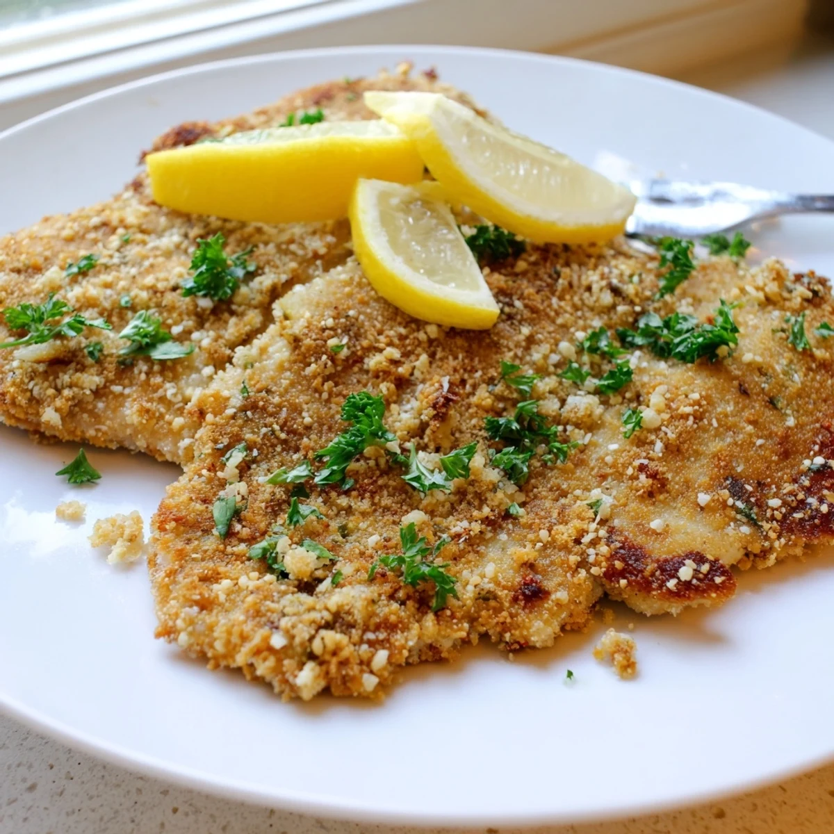 Sizzling beef escalopes Milanese featuring golden breadcrumb crust with melted butter and herbs