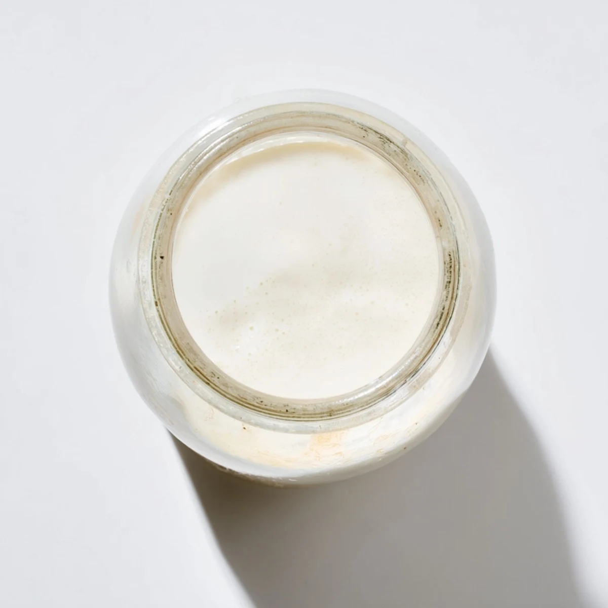 Creamy homemade coconut milk in glass jar with fresh coconut flakes