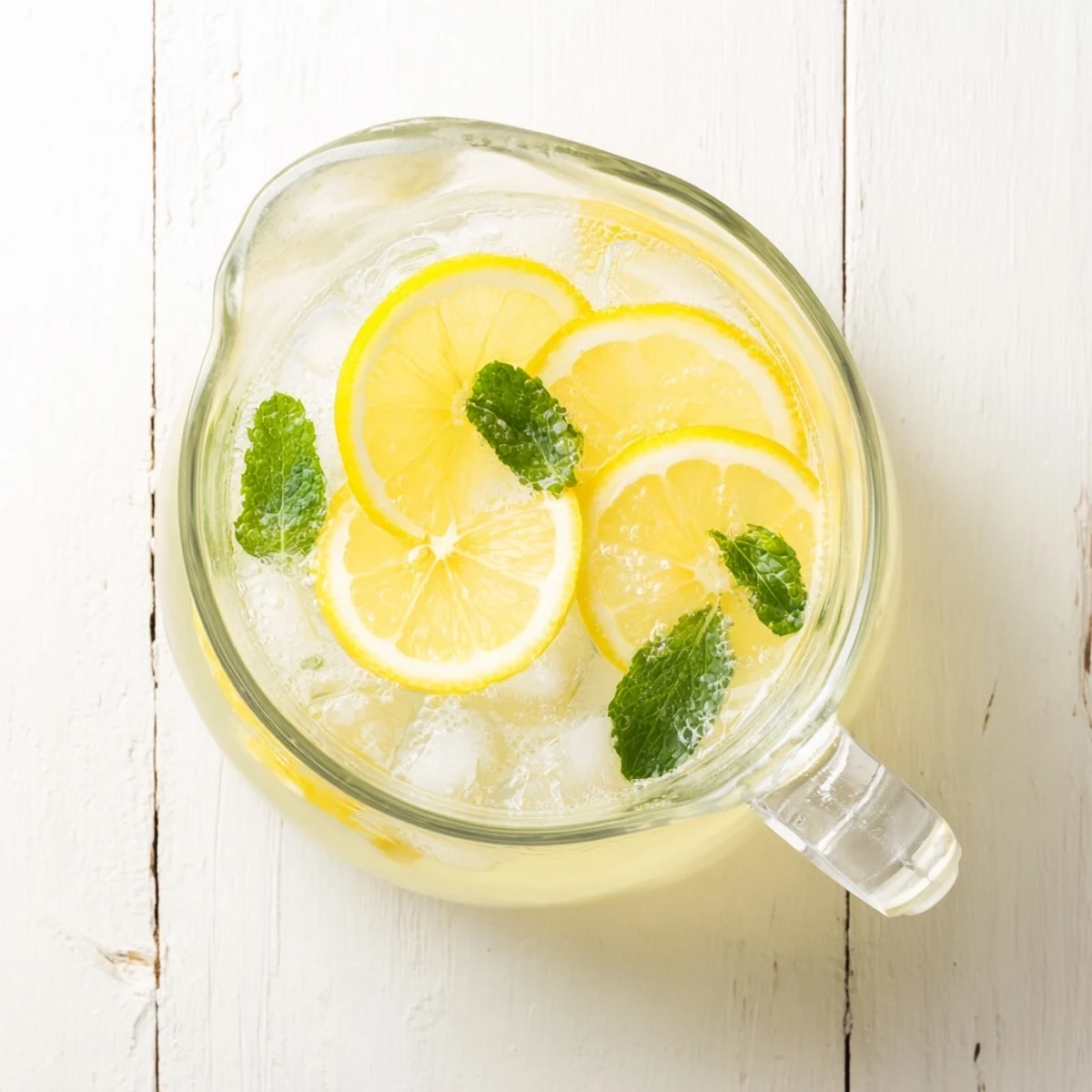 Refreshing lemonade drink served in tall glasses with citrus slices and crushed ice