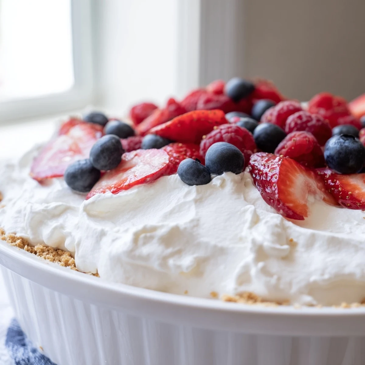Creamy no bake berry cheesecake bowls layered with crushed graham crackers and fresh mixed berries topping