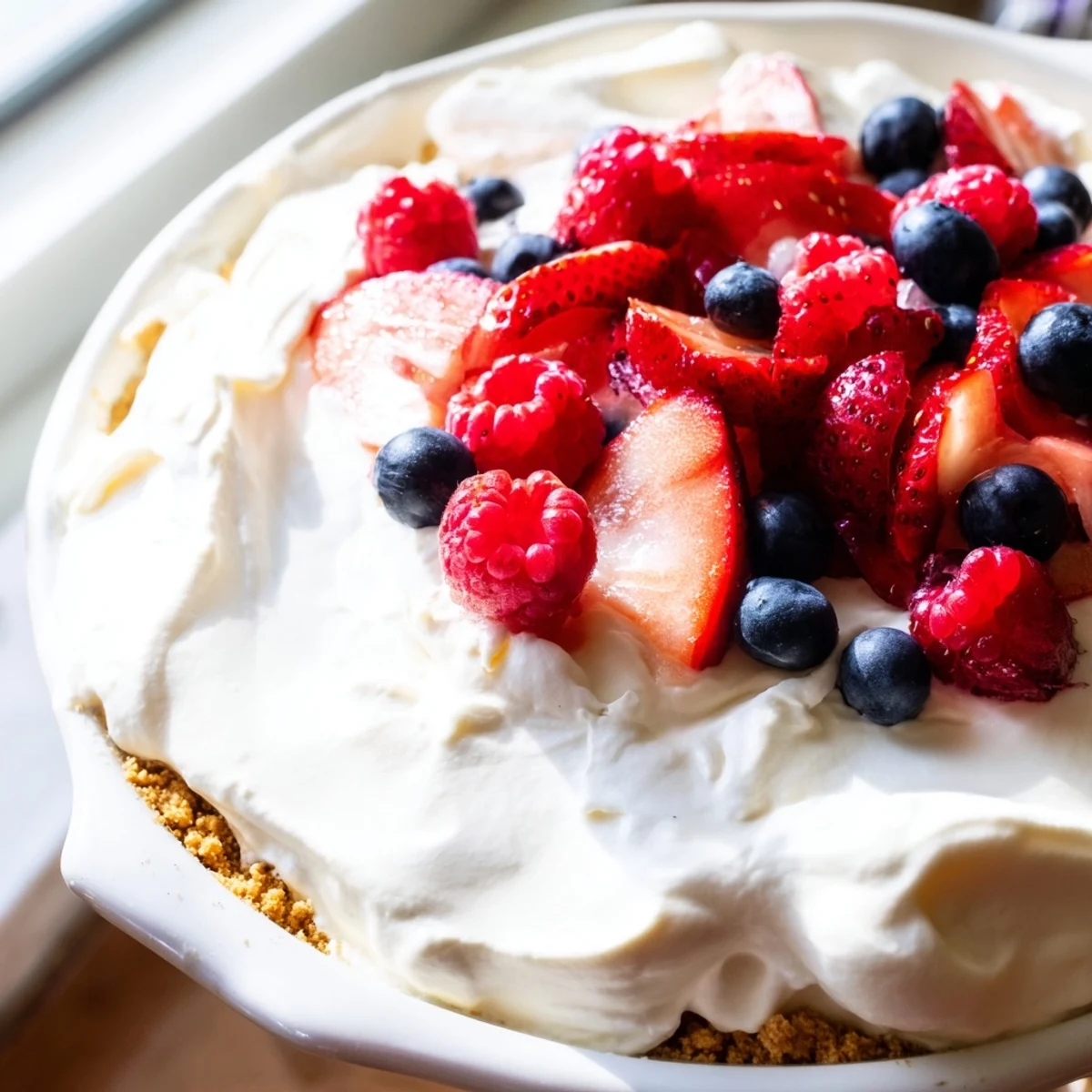 Individual no bake berry cheesecake bowls featuring smooth cheesecake filling over crunchy biscuit base with strawberries