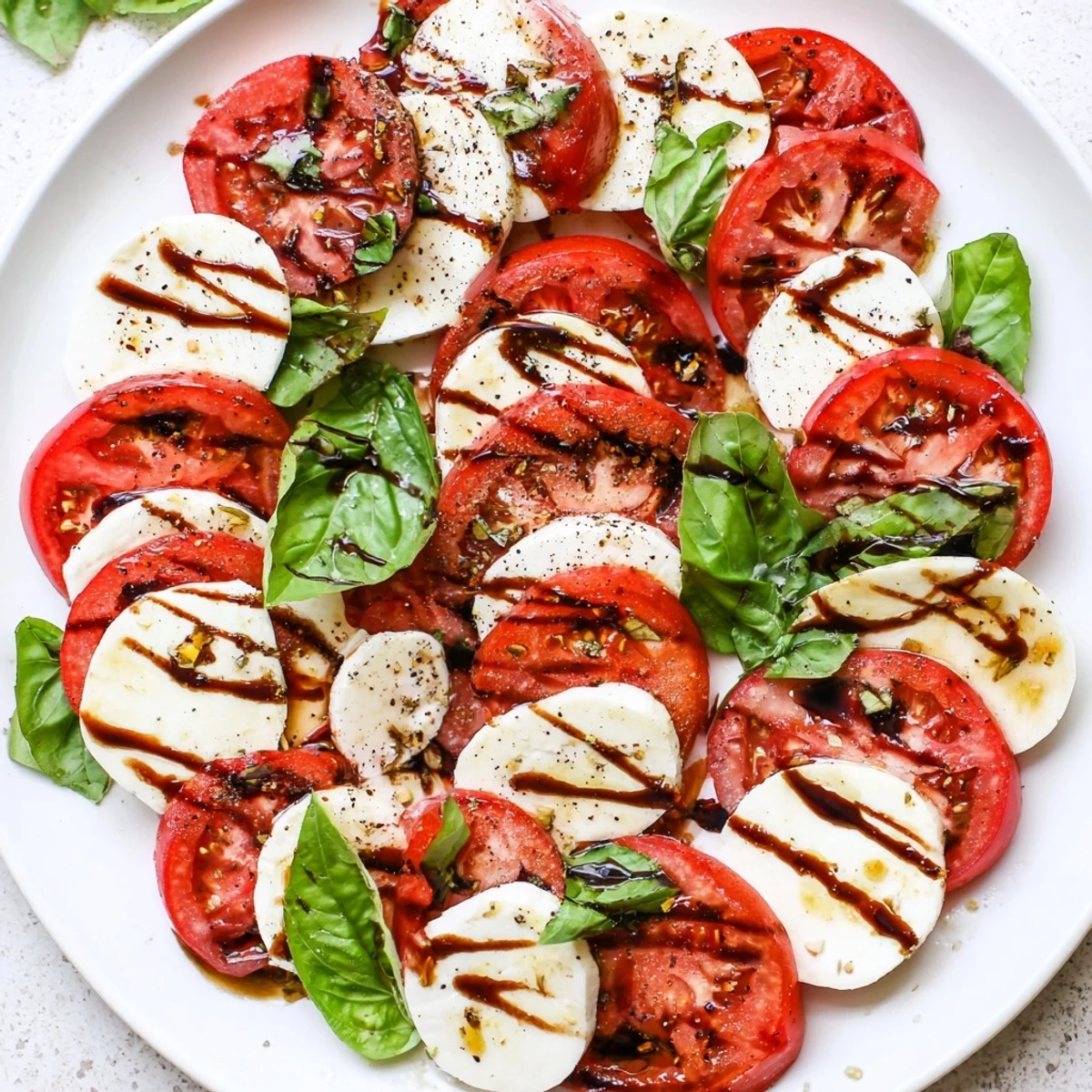 Holiday appetizer featuring alternating red tomato and white mozzarella slices curved into a candy cane shape with green basil leaves
