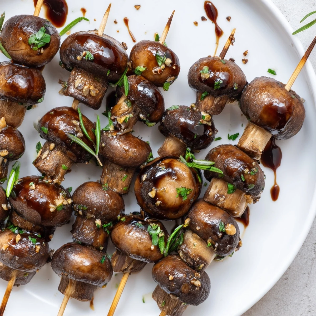 Smoky Balsamic Garlic Grilled Mushroom Skewers served hot with crusty bread.