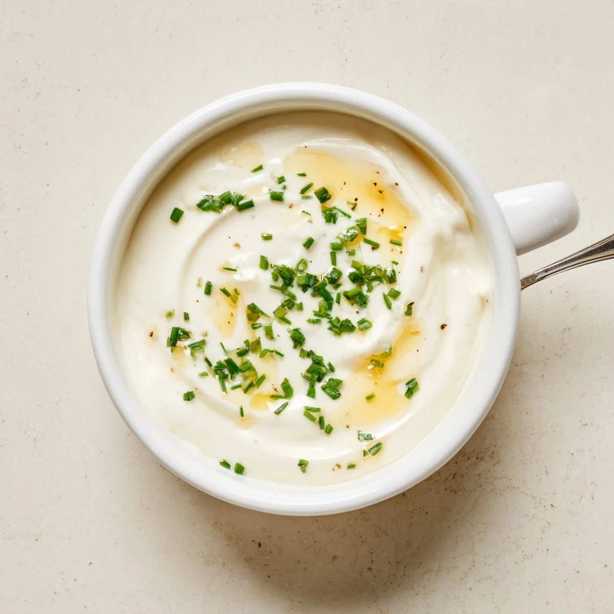 A chilled Hot Honey Ranch Dip with tangy lemon, fresh chives, crunchy chips