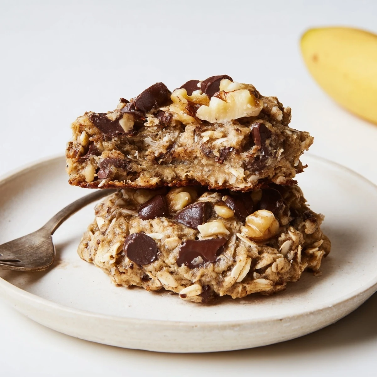 Warm Banana Oat Cookies on parchment, soft centers and golden edges