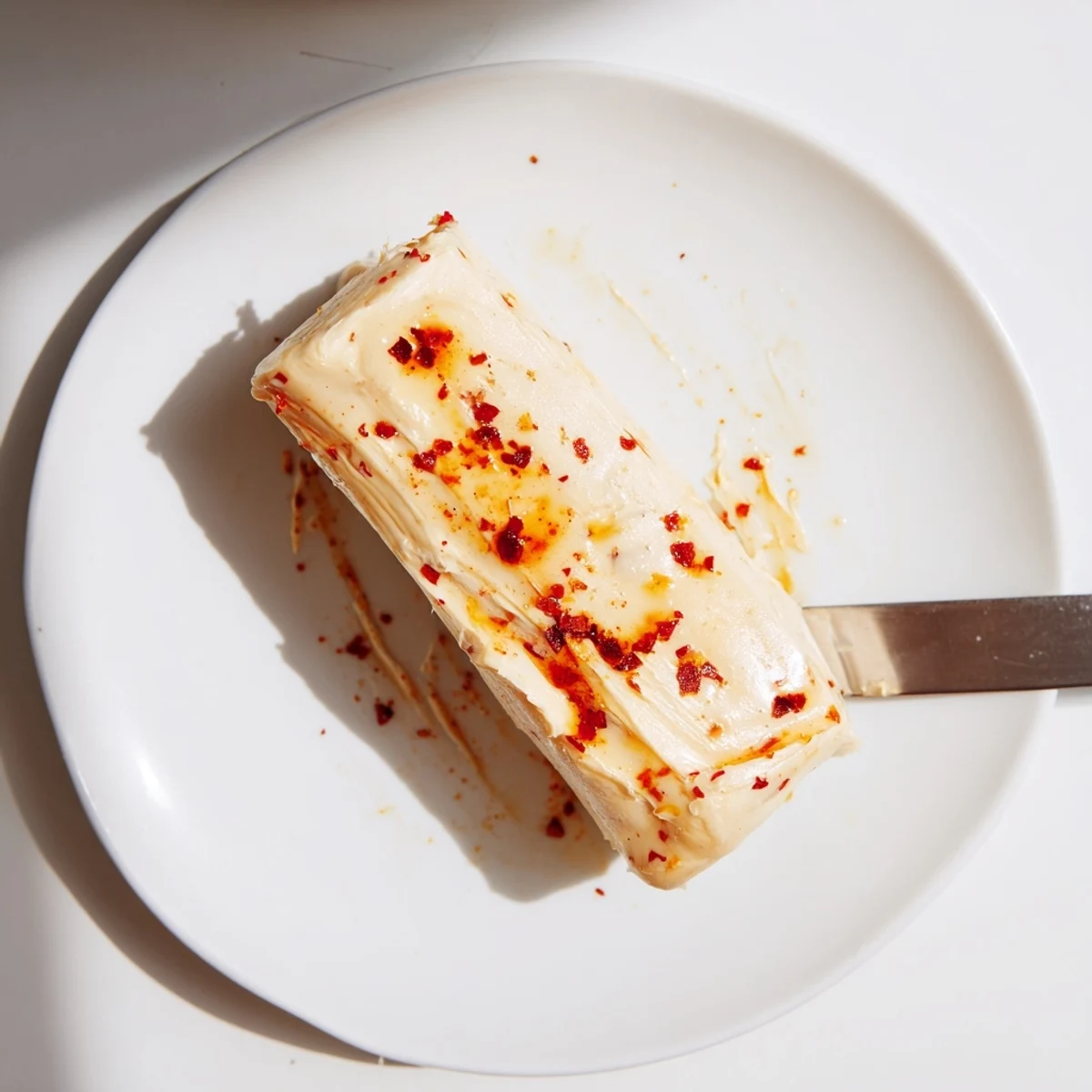 Chilled Sweet Spicy Honey Butter log ready for waffles, smoky paprika brightness