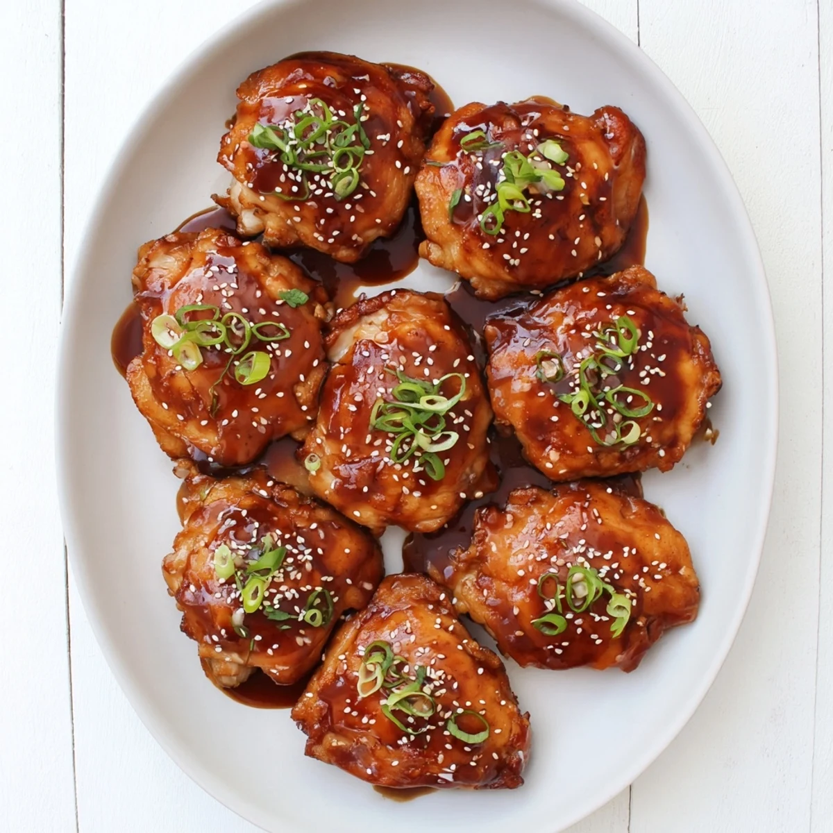 Juicy bone-in chicken thighs marinated in Japanese teriyaki sauce, roasted until tender and served over steamed white rice