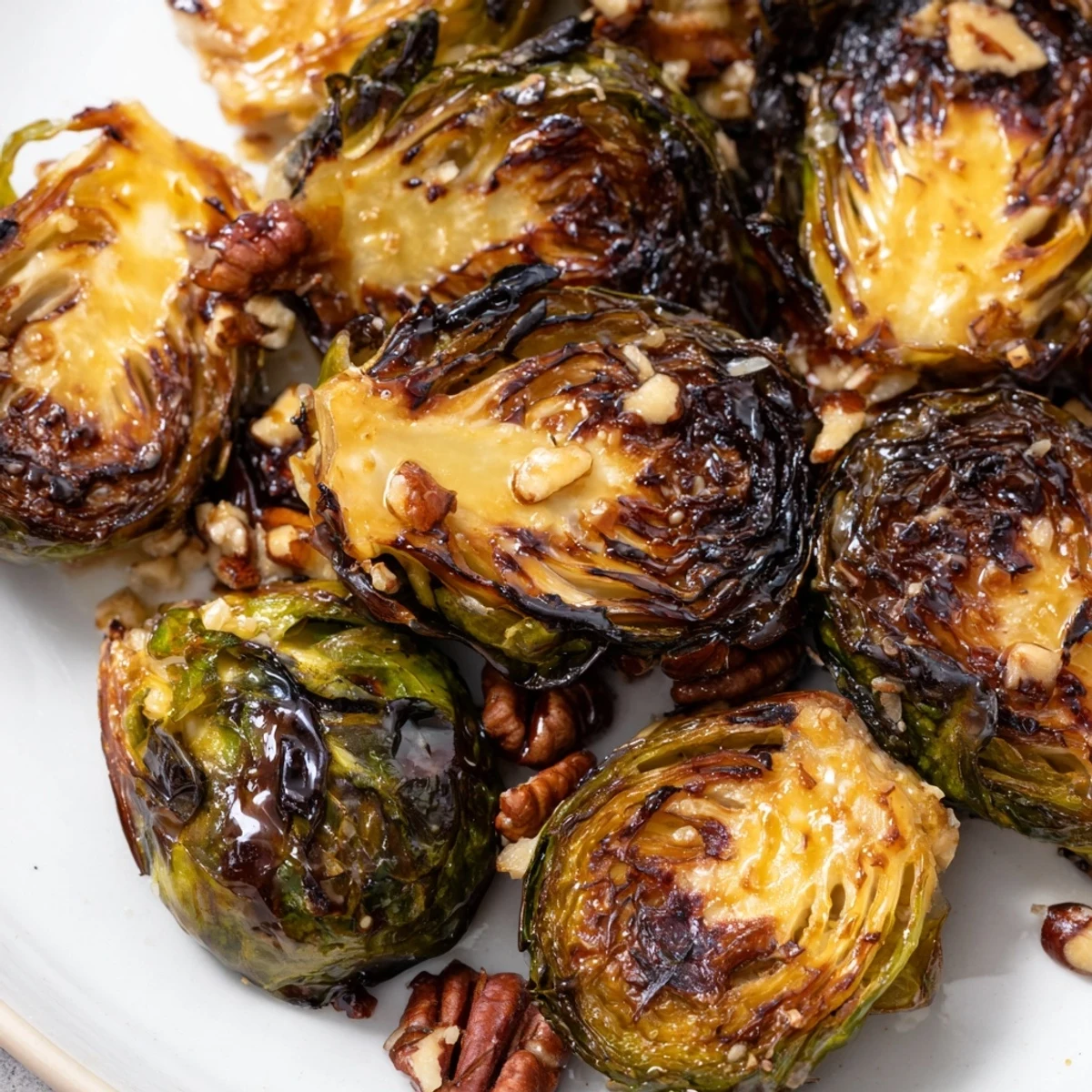 Crispy honey balsamic Brussels sprouts roasted golden with a sticky caramelized glaze