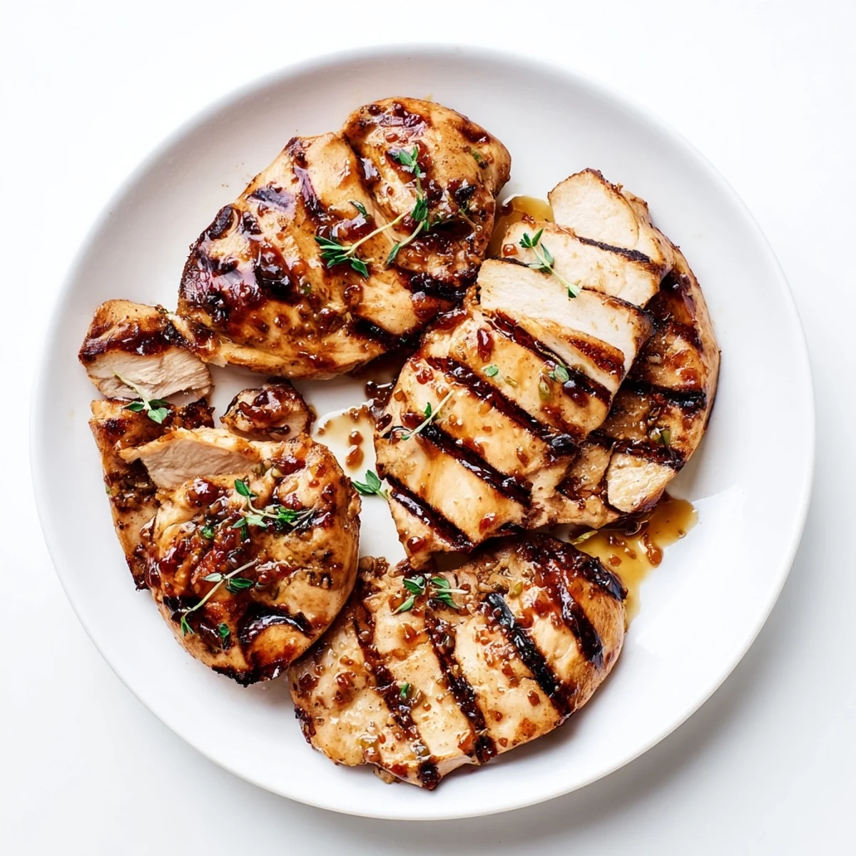 Tender sliced Maple Dijon Grilled Chicken resting on a wooden board with fresh parsley.