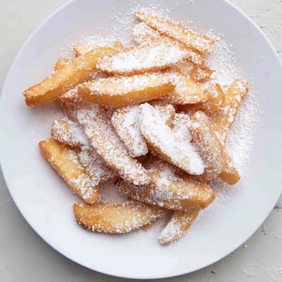 Freshly fried beignet fries with powdered sugar, ready to be enjoyed with a hot coffee.