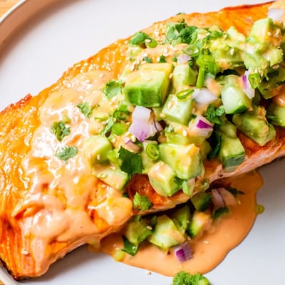 Bang Bang Salmon With Avocado Salsa