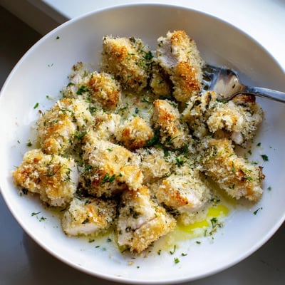 Creamy garlic herb sauce coats tender chicken in this baked Chicken Kiev casserole