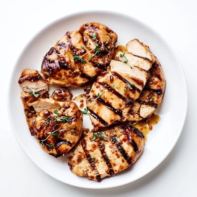 Tender sliced Maple Dijon Grilled Chicken resting on a wooden board with fresh parsley.